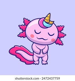 Cute Axolotl Unicorn Cartoon Vector Icon Illustration. Animal Nature Icon Concept Isolated Premium Vector. Flat Cartoon Style