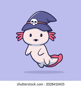 Cute axolotl use witch hat halloween