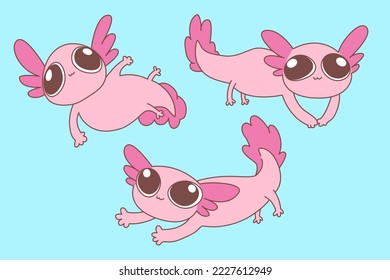 cute axolotl vector set, cute salamander