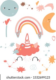 cute babe clipart stars unicorn, design stickers, poster