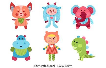 Cute Babies Animals And Human Cartoon Characters Colorful Vector Illustration Set