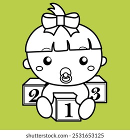 Bebés lindos Bebé Niña Niño Niños de dibujos animados Digital Stamp Outline