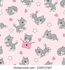 Cute babies cats seamless pattern