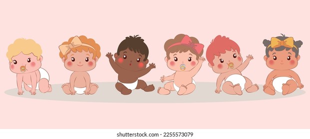 Niños pequeños con diferentes miradas haciendo acciones diferentes