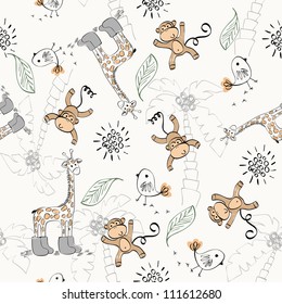 Cute babies doodle seamless pattern. Pastel background.