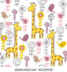 Cute babies doodle seamless pattern. Pastel background.