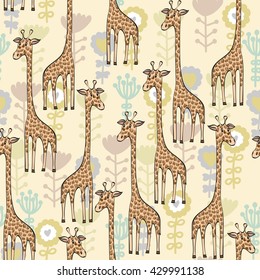 Cute babies doodle seamless pattern. Pastel background.