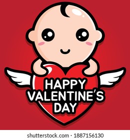 cute babies hugging hearts with happy valentine's day greetings