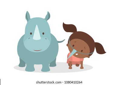 Cute babies playing with animals on white background.