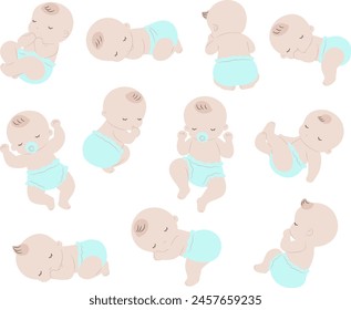 Cute babies sleep in various positions