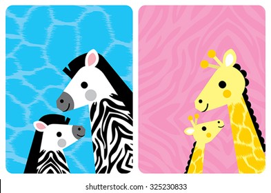 cute babies zebra and giraffe 
