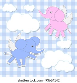 Cute babies-elephants angels.Vector stickers