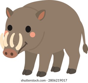 Cute Babirusa Flat Vector Illustration