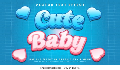 Cute baby 3D editable text effect Template with blue and pink color love style