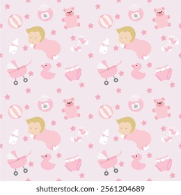Cute baby accessories pattern for background, seamless background.