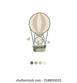 Cute Baby Adventure on hot air balloon logo illustration icon