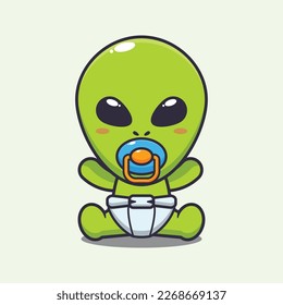 Cute baby alien cartoon vector illustration. Vector cartoon Illustration suitable for poster, brochure, web, mascot, sticker, logo and icon.