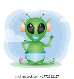 cute baby alien in the children's style. cute cartoon baby alien vector illustration