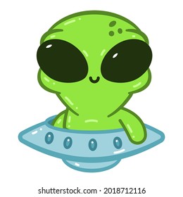 Cute baby alien in spaceship vector cartoon character illustration isolated on a white background.