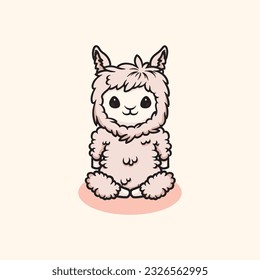 Cute baby alpaca smiling cartoon illustration