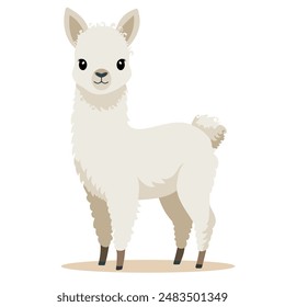 Lindo bebé alpaca. Ilustración vectorial aislada sobre un fondo claro. Elemento de diseño de ropa para niños. Diseño plano de dibujos animados