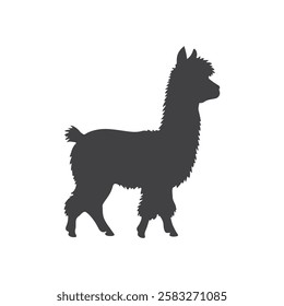 Cute baby alpaca walking silhouette vector flat illustration design on white background.