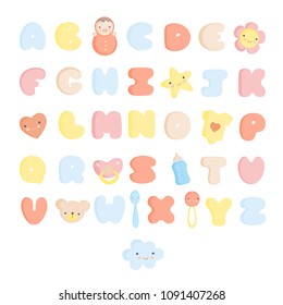 Cute baby Alphabet and elemens colorful Vector Set