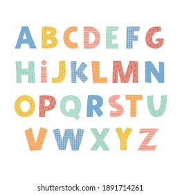 Cute baby alphabet, skandinavischer Stil. Handgezeichnete Schriftarten für Kinder. Vektorgrafik