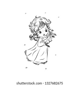 Cute baby angel with flowers. 