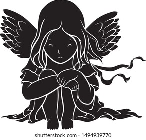 Cute Baby Angel Silhouette, Sitting Position