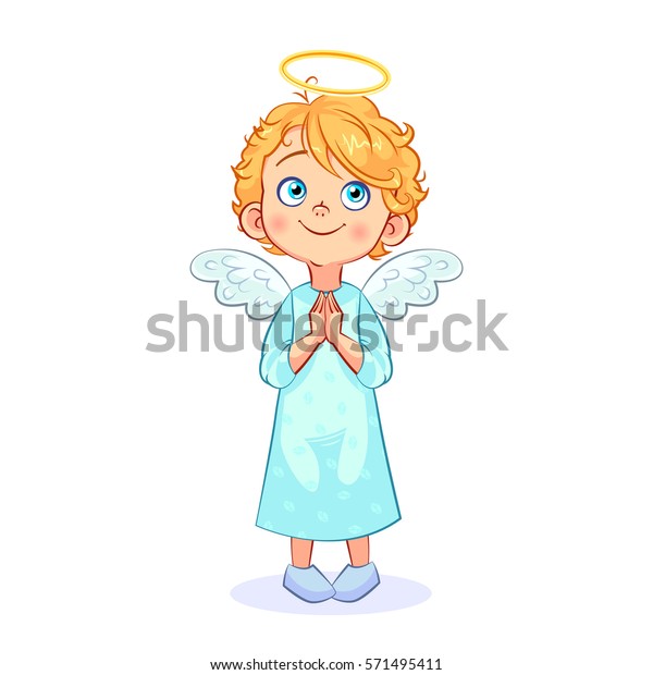 かわいい赤ちゃんの天使が神に向き 手を組んで祈った おかしな宗教的な子供の性格 白い背景にベクターイラスト のベクター画像素材 ロイヤリティフリー