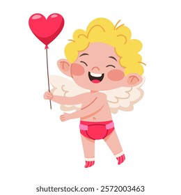 Cute baby angel with wings and diaper for Baby Shower. Little Cupid for Valentine's Day. Vector character on white background