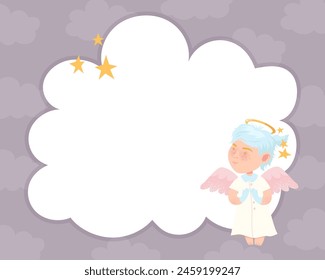 Cute Baby Angel with Wings and Halo Empty Card and Banner Design Vector Template