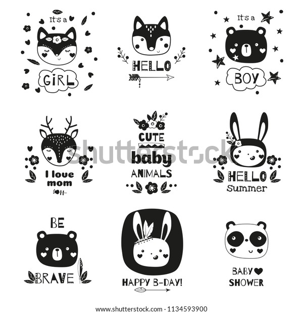 Cute Baby Animal Cards Vector Illustration Stock Vector Royalty