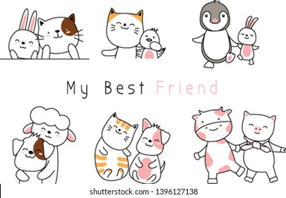 Cute baby animal cartoon hand drawn style,for printing,package card, t shirt,banner,badge,log, product.vector illustration 