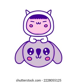 Cute baby in animal costume with koala bear doodle art, illustration for t-shirt, sticker, or apparel merchandise. With modern pop and kawaii style.