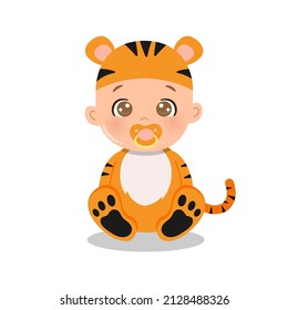 Cute baby in animal costume for the year of tiger. Flat vector cartoon design