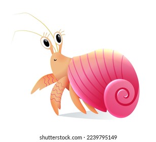Cute baby animal design  little girl hermit crab cartoon  Crab and shell  funny character design for children  adorable marine creature mascot  Hilarious crustacean vector illustration 