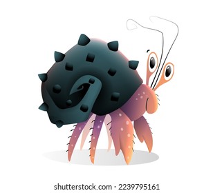 Cute baby animal design  little boy hermit crab cartoon  Crab and shell  funny character design for children  adorable crustacean mascot  Hilarious creature vector illustration 