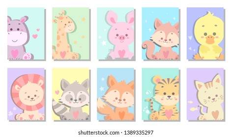 cute baby animal greeting card vector illustration