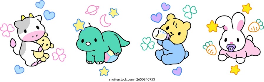 Conjunto de Ilustrações de Animais de Bebê Bonito - Coleção de Berçário e Crianças