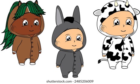 cute baby animal pajama kid cartoon pack collection in vector format