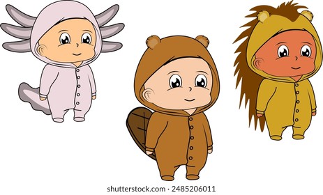 cute baby animal pajama kid cartoon pack collection in vector format