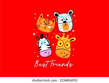 cute baby  animal set design graphic for kids printing