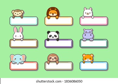 Cute baby animal sticker and label name cartoon hand drawn style
