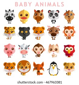 Cute Baby Animal Vector Illustration Icon Set