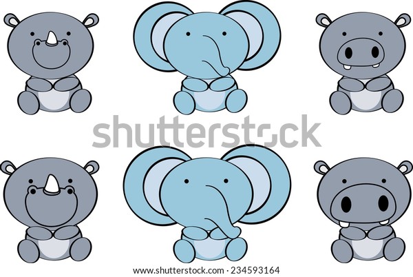 Cute Baby Animals Big Nose Cartoon Stock Vector Royalty Free