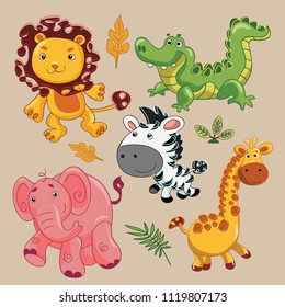 cute baby animals character set kawaii lion baby zebra funny crocodile adorable elephant cute giraffe 