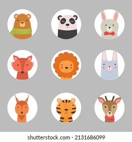 Cute baby animals children funny wild alphabet animals hippo fox bea hand drawn collection illustration cute fox giraffe character cat hippopotamus.
