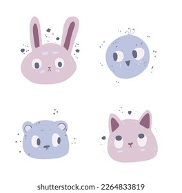 Cute baby animals collection, pastel colors, newborn stickers, nursery art, isolated on white background